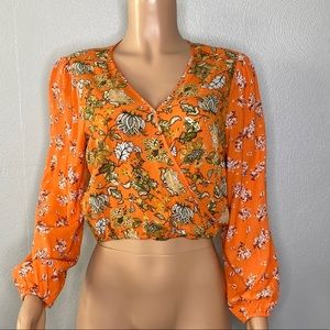 Chelsea & Violet Orange Boho Floral Cropped Top S